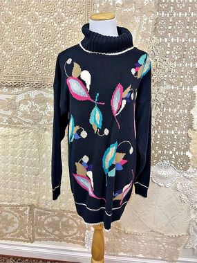 Vintage 80s Jeanne Pierre Women's Abstract Knit Turtleneck Large